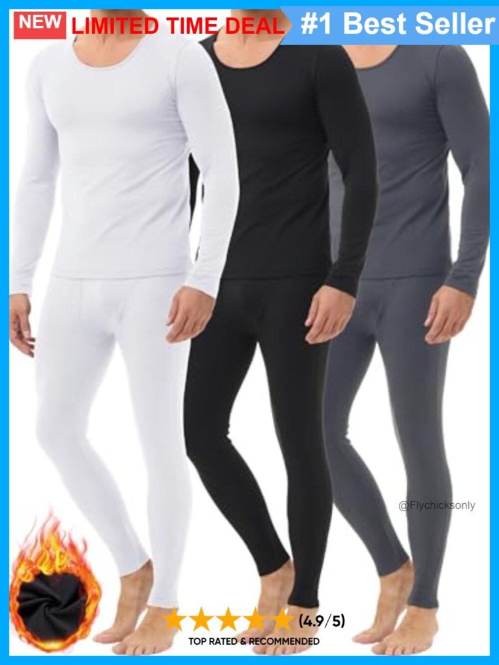 Men's Thermal Underwear Long Johns Fleece Lined Base Layer Set